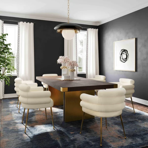 A cream-colored dining chair made of artificial sheepskin, designed by Inspire Me! Home Decor