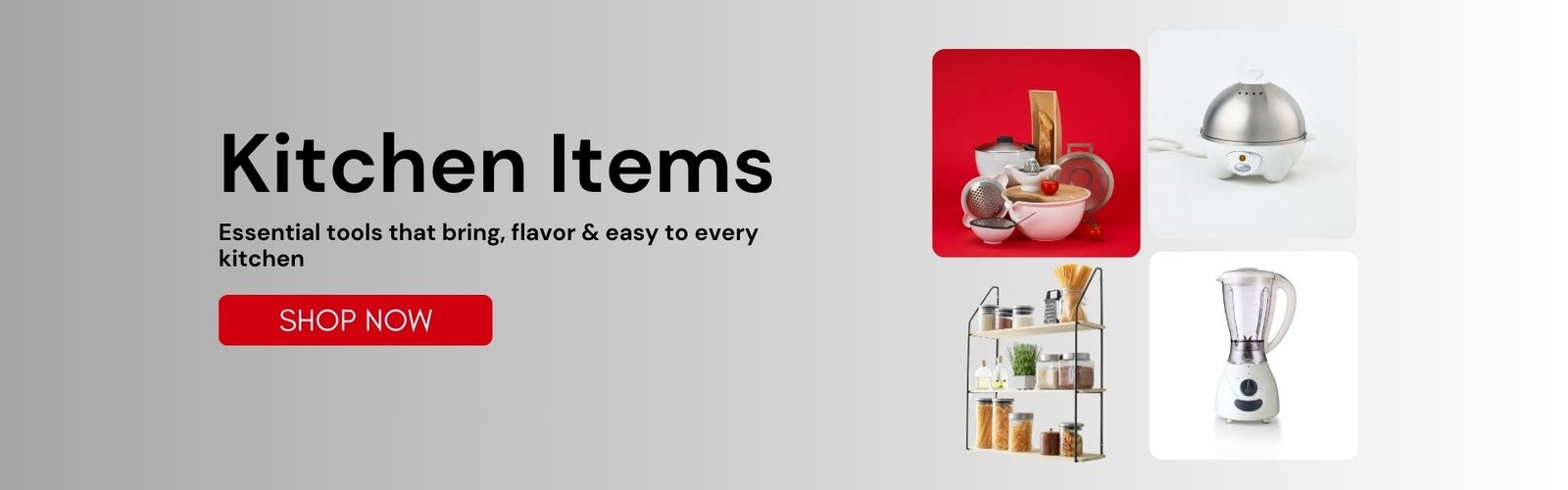 White Elegant Kitchen Supplies And Tools Banner (1920 x 600 px)