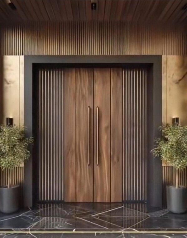 Outdoor Modern Double Solid Wood Door Design Exterior Security Wooden Main Entrance Doors